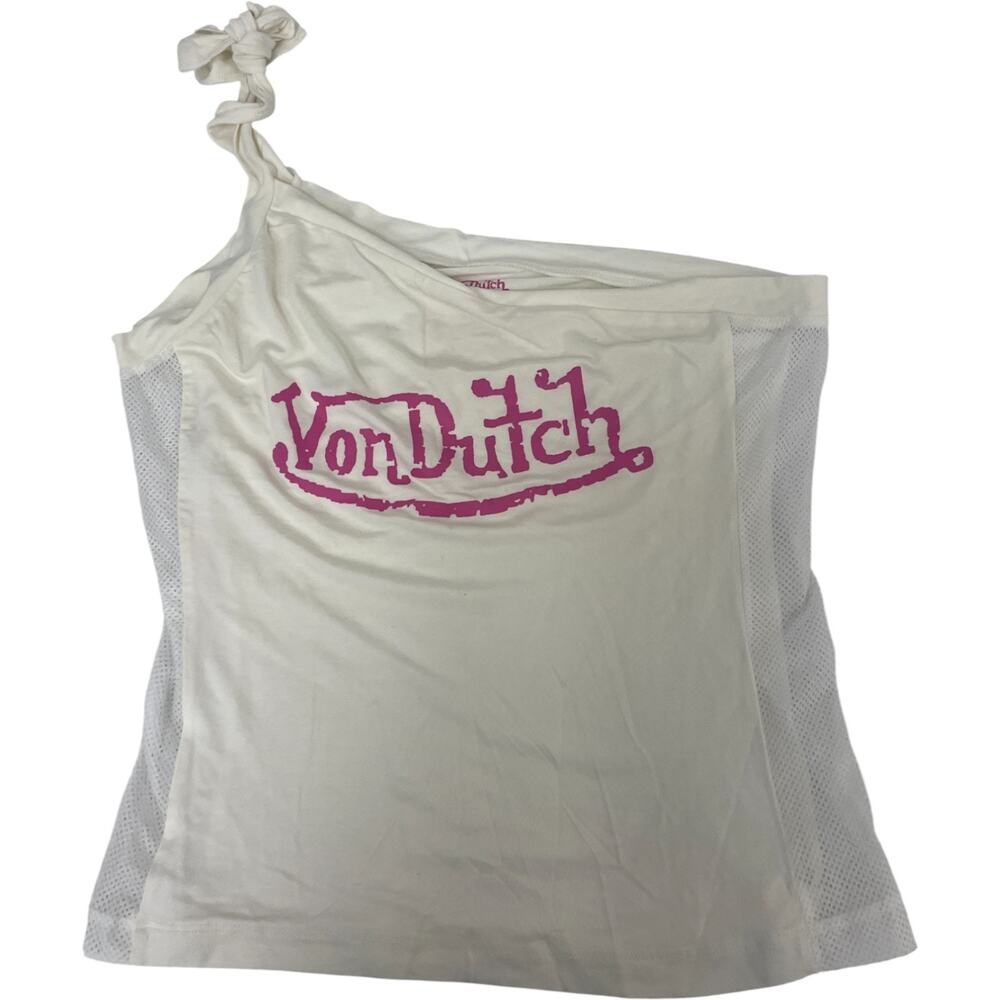 Von Dutch Top Kids Girls Medium White Mesh One Shoulder Soft Halter Sleeveless